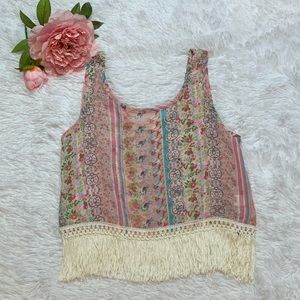 Vintage pink Boho top with fringe